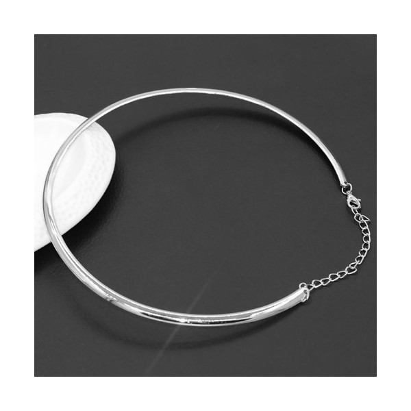 Collier TORQUE JONC RIGIDE 4mm avec chaine d'extension métal coloris Argent Platine
