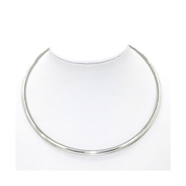 PS110111014 PAX 1 Collier TORQUE JONC RIGIDE 4mm avec chaine d'extension métal coloris Argent Platine