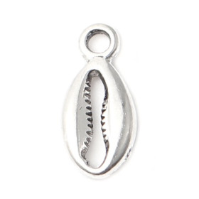 Pendentifs Coquillage Grain de café Cauri 13mm métal couleur Argent Antique