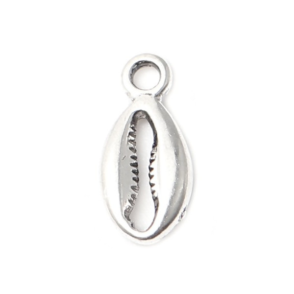 Pendentifs Coquillage Grain de café Cauri 13mm métal couleur Argent Antique