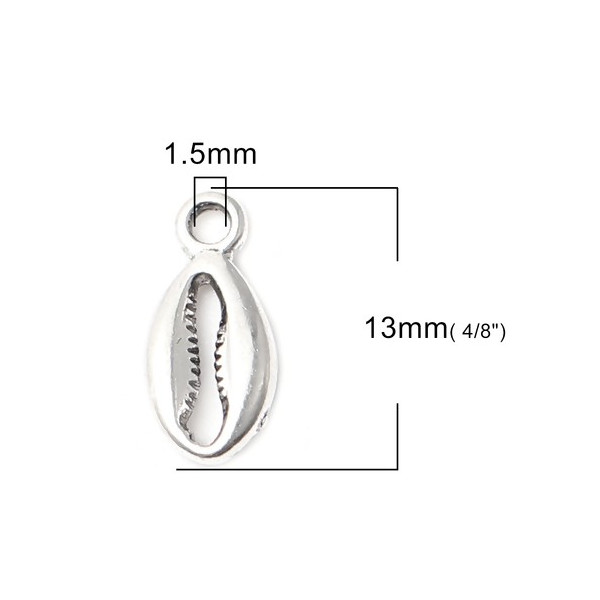 Pendentifs Coquillage Grain de café Cauri 13mm métal couleur Argent Antique