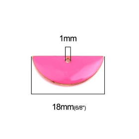PS110238223 PAX 4 sequins médaillons résine style émaillés Biface Demi Cercle Rose Flashy 18 par 8mm