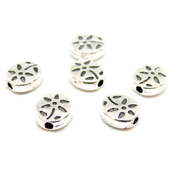 PS110113277 PAX 25 perles intercalaires fleur Ovale 7 par 5mm metal couleur Argent Antique