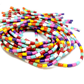 HG12046 Lot 1 fil d'environ 64  tubes turquoise reconstituées 4 par 6mm Mulitcolores Coloris 11