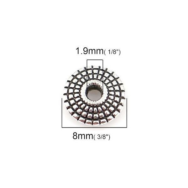 Perles intercalaires Rondelles stries 8mm métal couleur Argent Antique