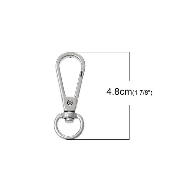 Grands mousquetons Porte Clés, Porte Clefs 48 mm Métal finition Argent Platine Rhodié
