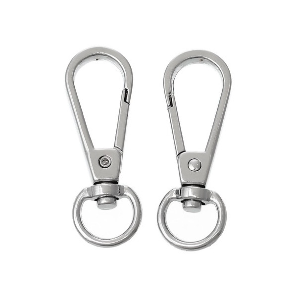 Grands mousquetons Porte Clés, Porte Clefs 48 mm Métal finition Argent Platine Rhodié