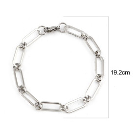 Bracelet 19,2 cm grande maille Rectangle en Acier Inoxydable 304 coloris Argent PlatineArgent Platine