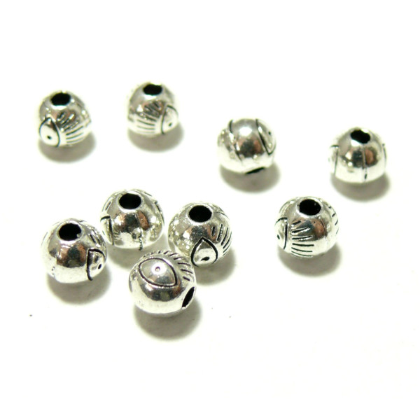Perles intercalaires rondes Œil de la protection – Métal Argent Platine