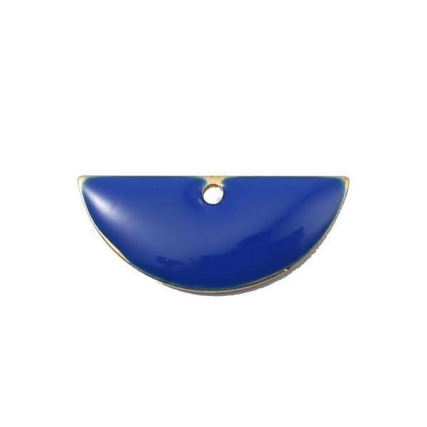sequins médaillons résine style émaillés Biface Demi Cercle Bleu Roi 18 par 8mm sur une base en métal dore