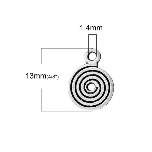 Pendentifs, breloques Spirales, métal finition Argent Antique