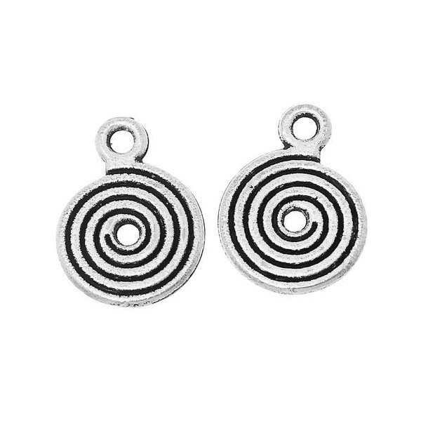 Pendentifs, breloques Spirales, métal finition Argent Antique