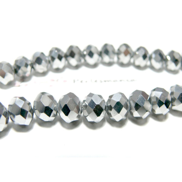 Perles facettées rondelles 8x10mm – Verre Argenté