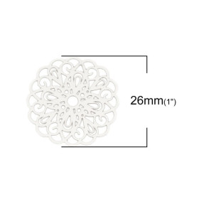 PS110131917 PAX de 5 Estampes pendentif filigrane Mandala 26mm cuivre couleur Argent Platine