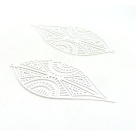 AE115394 PAX de 2 Estampes pendentif filigrane Marquise Art premier 58mm cuivre couleur Blanc