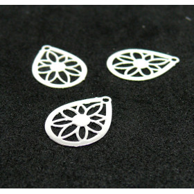 AE1110823 Lot de 6 Estampes pendentif connecteur filigrane Goutte 16mm coloris Argent Vif