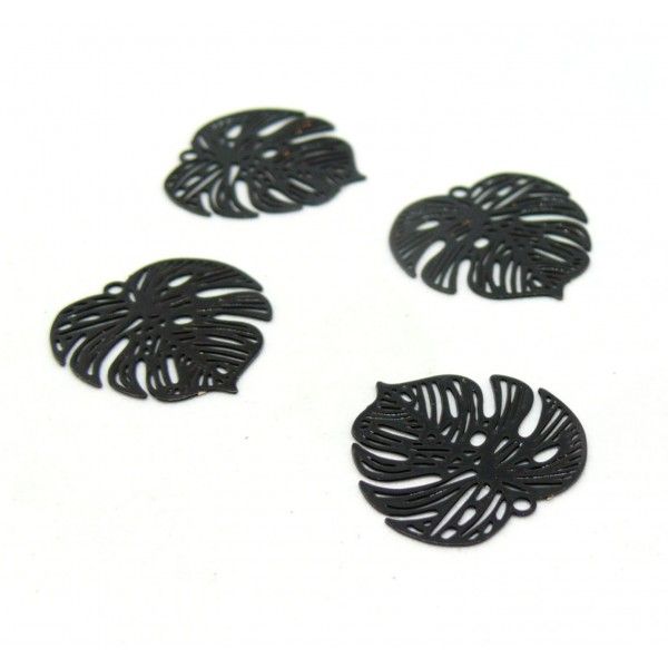 Estampes pendentif connecteur filigrane Feuille Monstera 18mm coloris Noir