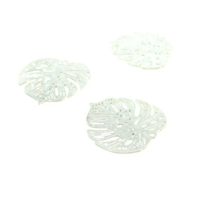 AE1111507 Lot de 4 Estampes pendentif connecteur filigrane Feuille Monstera 18mm coloris Argent Vif