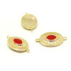 AE005 PAX 1 connecteur émaillé Ovale 9 par 17mm cuivre doré emaillé Rouge