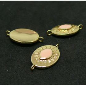 AE005 PAX 1 connecteur émaillé Ovale 9 par 17mm cuivre doré emaillé Rose