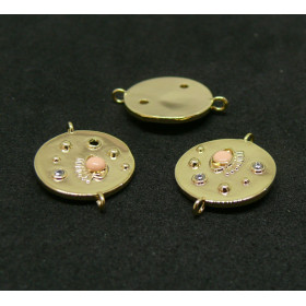 AE007 PAX 1 connecteur émaillé Oeil de la protection 14 par 18mm cuivre doré emaillé Rose