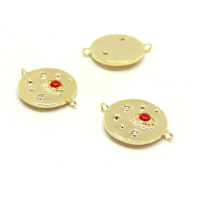 AE007 PAX 1 connecteur émaillé Oeil de la protection 14 par 18mm cuivre doré emaillé Rouge
