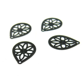 AE1110823 Lot de 6 Estampes pendentif connecteur filigrane Goutte 16mm coloris Noir