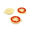 AE006 PAX 1 connecteur émaillé medaillon Fleur 14 par 18mm cuivre doré emaillé Rouge