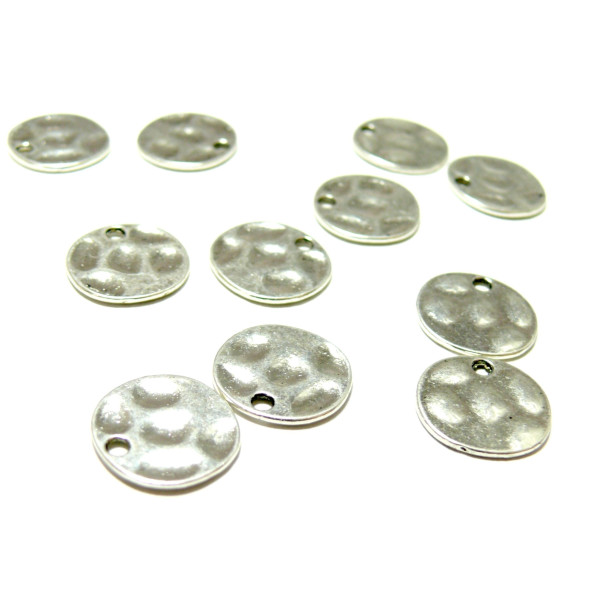 Pendentifs Breloque Médaille Martelée 15mm – Métal Argent Platine