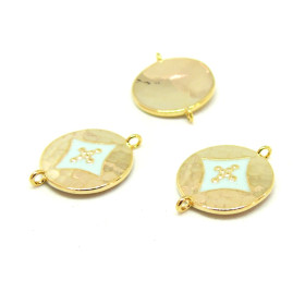 AE007 PAX 1 connecteur émaillé medaillon Losange 14 par 18mm cuivre doré emaillé Bleu Clair