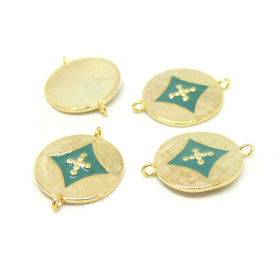 AE007 PAX 1 connecteur émaillé medaillon Losange 14 par 18mm cuivre doré emaillé Bleu Vert