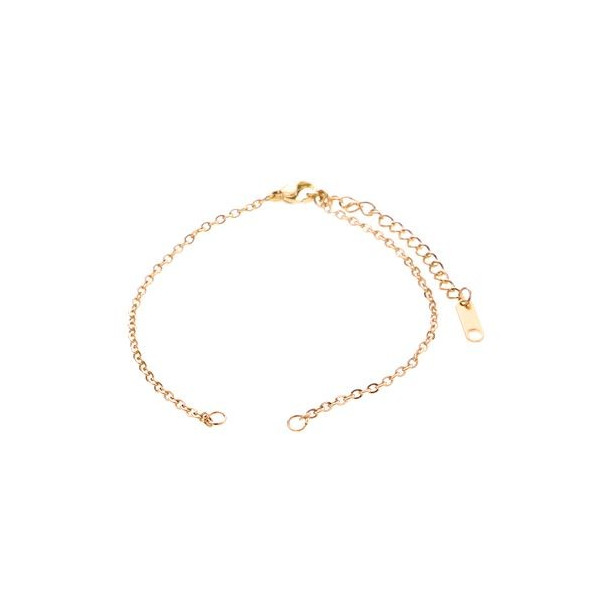 Bracelet ajustable avec chaine d'extension 18cm maille 2mm en Acier Inoxydable 304 coloris Doré