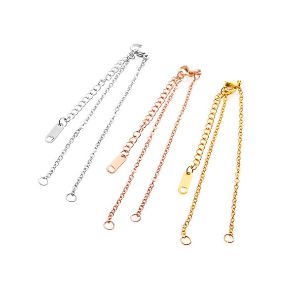 Bracelet ajustable avec chaine d'extension 18cm maille 2mm en Acier Inoxydable 304 coloris Doré