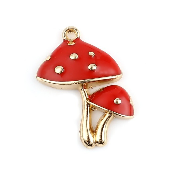 Pendentifs Champignon métal doré emaillé Rouge