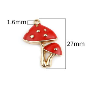 PS11699652 PAX 4 Pendentifs Champignon métal doré emaillé Rouge