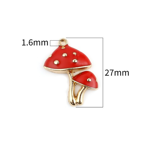 PS11699652 PAX 4 Pendentifs Champignon métal doré emaillé Rouge