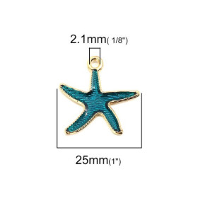 Pendentifs Émaillés Étoile de Mer Bleu 25mm – Métal Doré