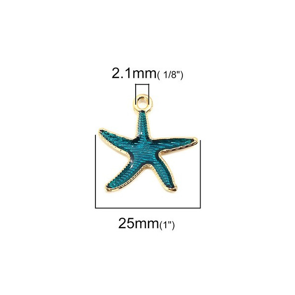 Pendentifs Émaillés Étoile de Mer Bleu 25mm – Métal Doré