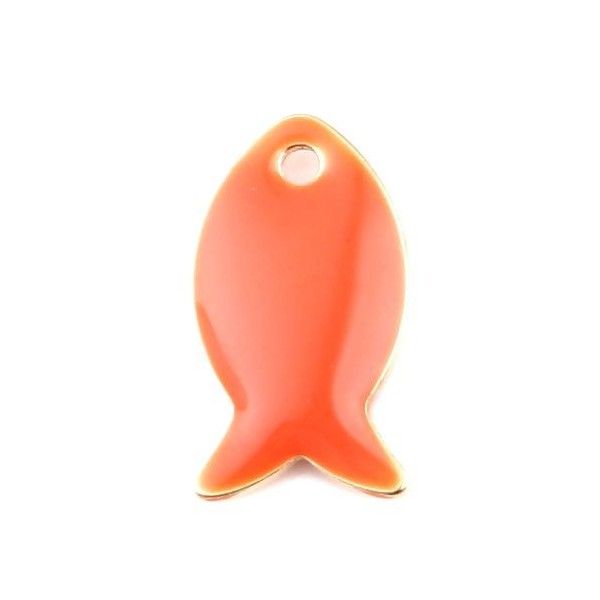 PS11668007 PAX 5 pendentifs Poisson Orange style emaillé 14 mm metal couleur Doré