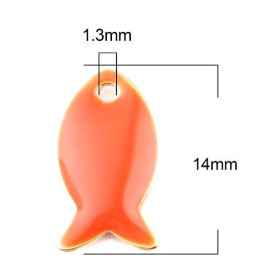 PS11668007 PAX 5 pendentifs Poisson Orange style emaillé 14 mm metal couleur Doré