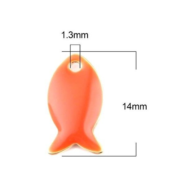 PS11668007 PAX 5 pendentifs Poisson Orange style emaillé 14 mm metal couleur Doré