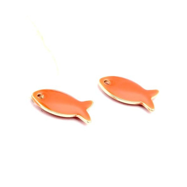 PS11668007 PAX 5 pendentifs Poisson Orange style emaillé 14 mm metal couleur Doré