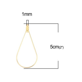 Pendentifs Anneaux Connecteur forme Goutte 50mm Acier Inoxydable 304 couleur Doré