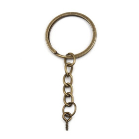 Porte Cles, Porte Clefs 27mm metal couleur Bronze Avec Chaine