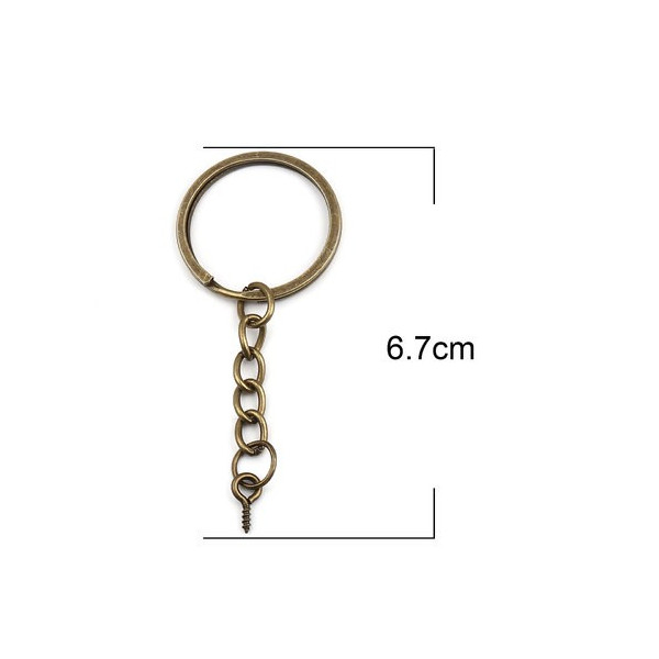 Porte Cles, Porte Clefs 27mm metal couleur Bronze Avec Chaine