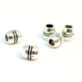 Perles intercalaires Tonneau à stries 6mm métal couleur Argent Antique