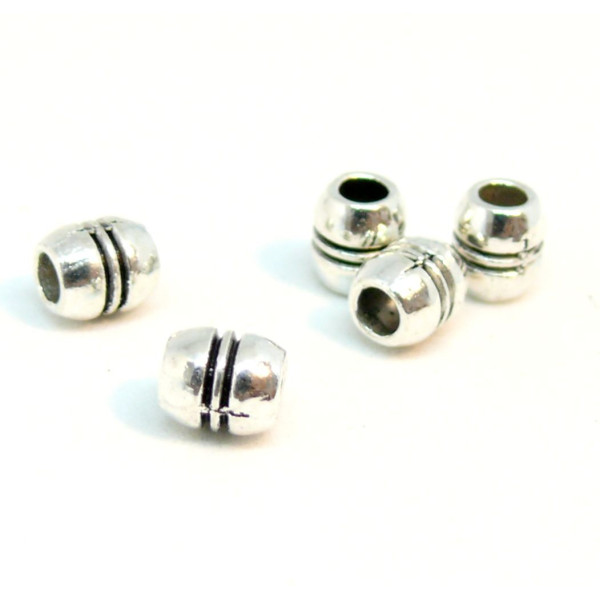 Perles intercalaires Tonneau à stries 6mm métal couleur Argent Antique