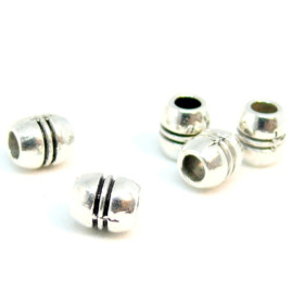 Perles intercalaires Tonneau à stries 6mm métal couleur Argent Antique