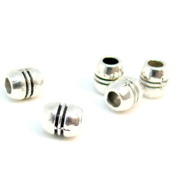 Perles intercalaires Tonneau à stries 6mm métal couleur Argent Antique
