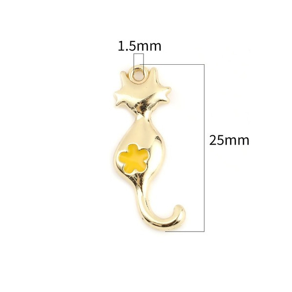 PS11699621 PAX 5 Pendentifs Chat 25 par 10mm métal doré emaillé Jaune